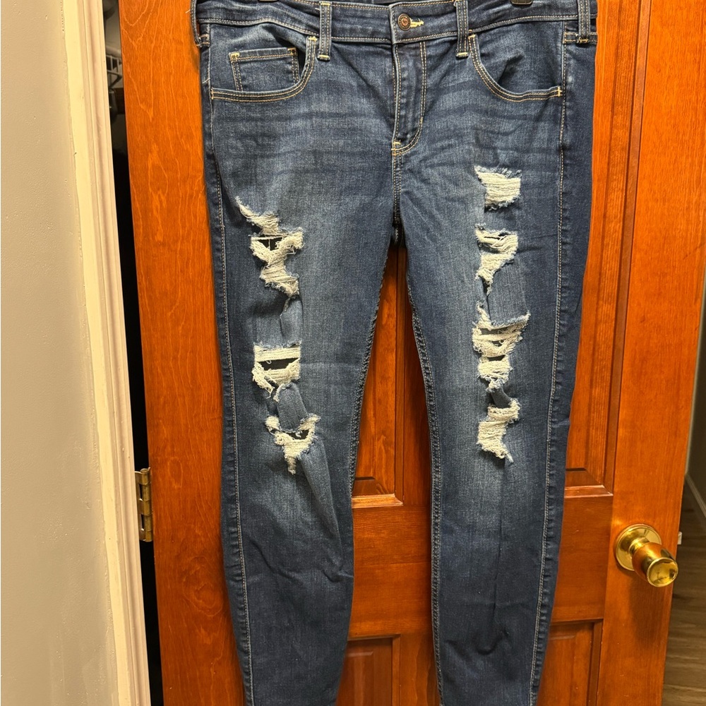 Hollister Dark Blue Distressed Skinny Jeans